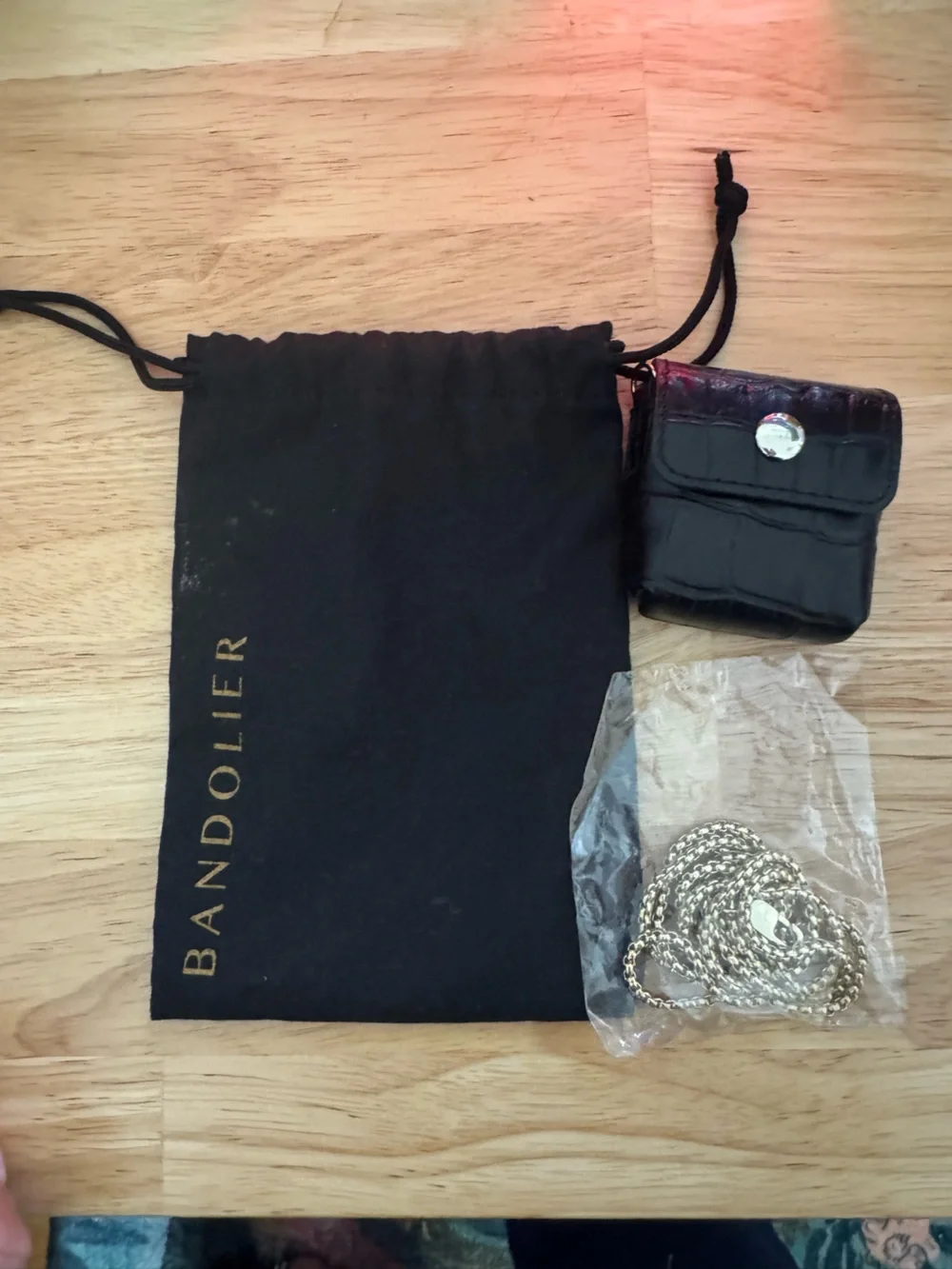 Bandolier Black Croc-Embossed Leather AirPod Holder with Silver Chain